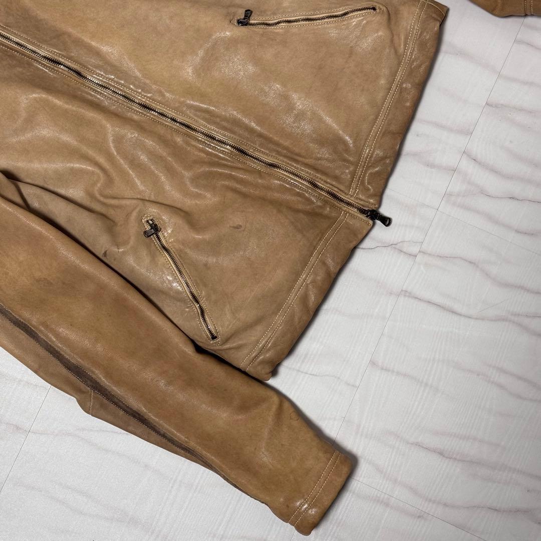 GIORGIO BRATO レザー シングルライダースジャケット ベージュ M