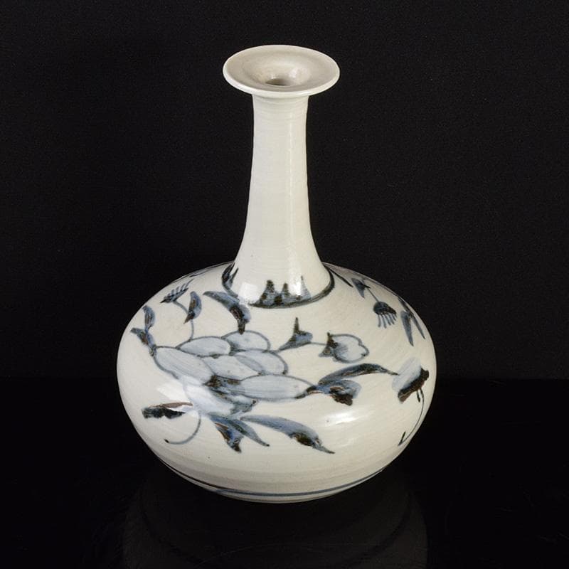 朝鮮美術　李朝　高麗白磁　染付　花文　長頸瓶　V　R4920