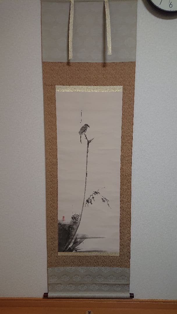 枯木鳴鵙図 掛け軸 骨董品 美術品　宮本武蔵作