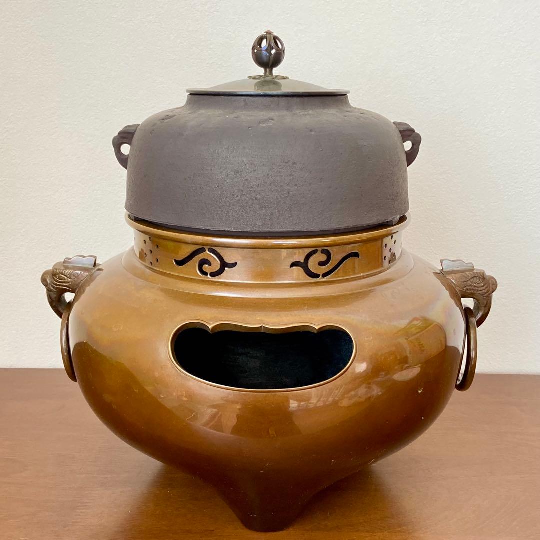 茶釜 唐銅鬼面風炉　金森紹栄　共箱入　人間国宝 高橋敬典釜添　茶道具　茶器