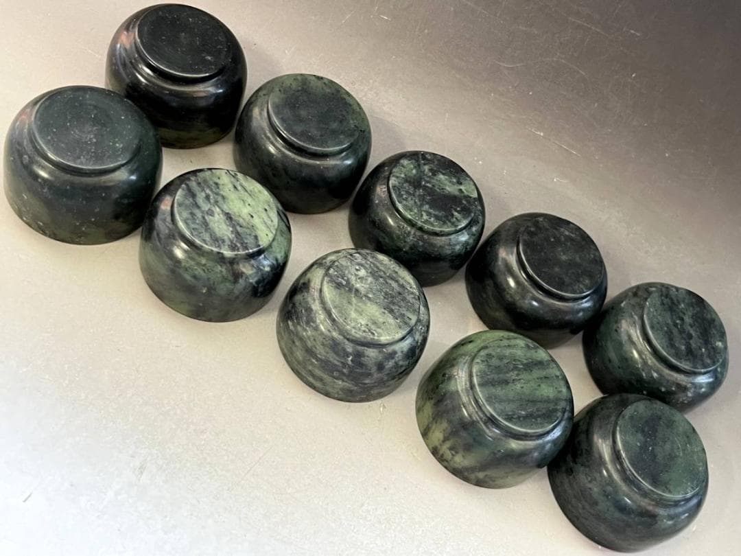 猪口■緑石彫り 酒盃 酒泉 唐物 漆册中国 酒器 ぐい呑み 夜光盃 緑玉 古玩■