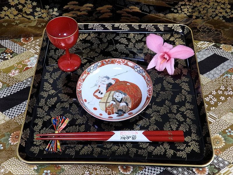 九谷焼　恵比寿大黒の図　橋田画　４寸皿　５枚　C317AS-COg