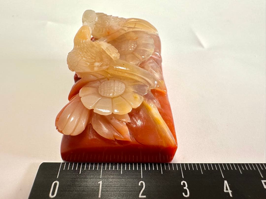 【喜上眉梢】 花鳥　美品　高級印材　篆刻　ラオス印石　水凍　朱砂