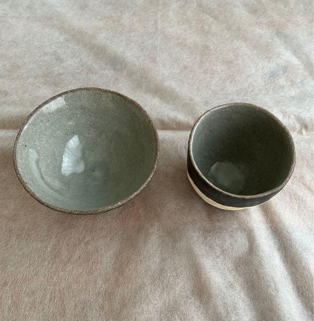 益子焼 渡辺桂子 ストライプ ボウル カップ セット