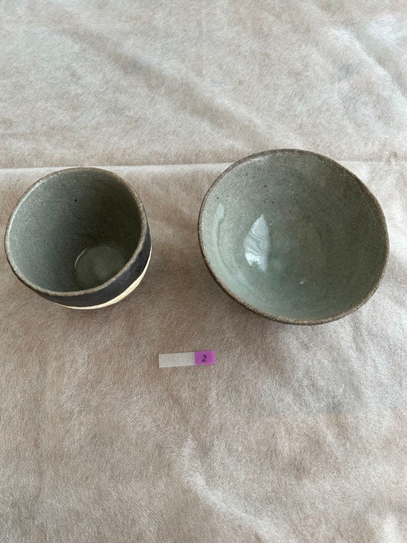 益子焼 渡辺桂子 ストライプ ボウル カップ セット