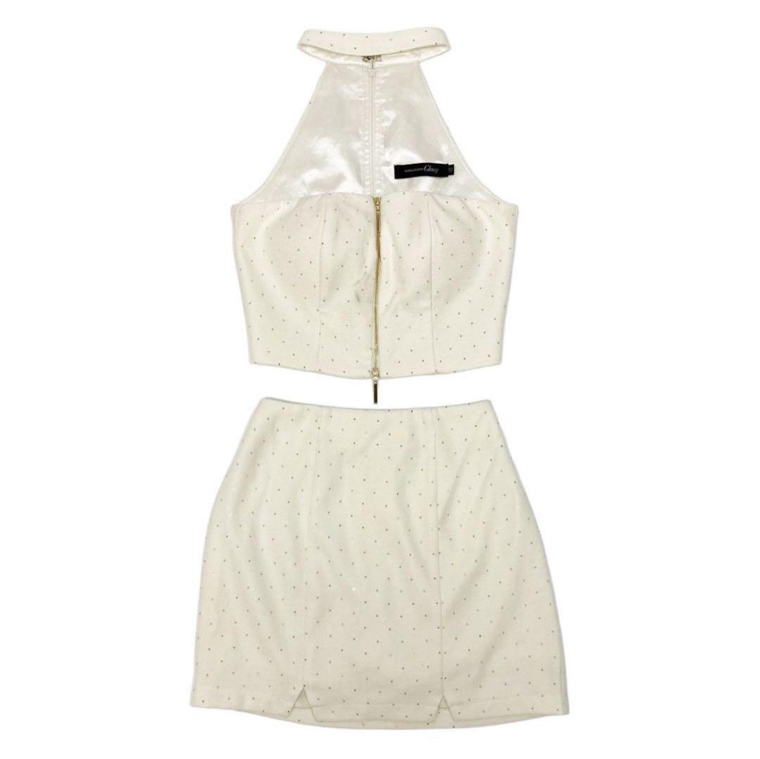 ROBE de FLEURS グロッシーホワイトミニドレス S