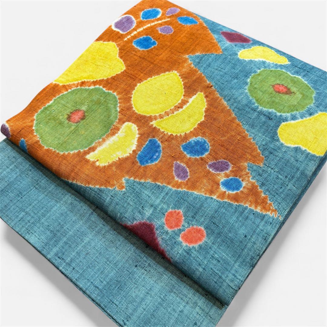 名古屋帯　九寸名古屋帯　染め帯　絞り　紬　カジュアル着物　正絹　o1568