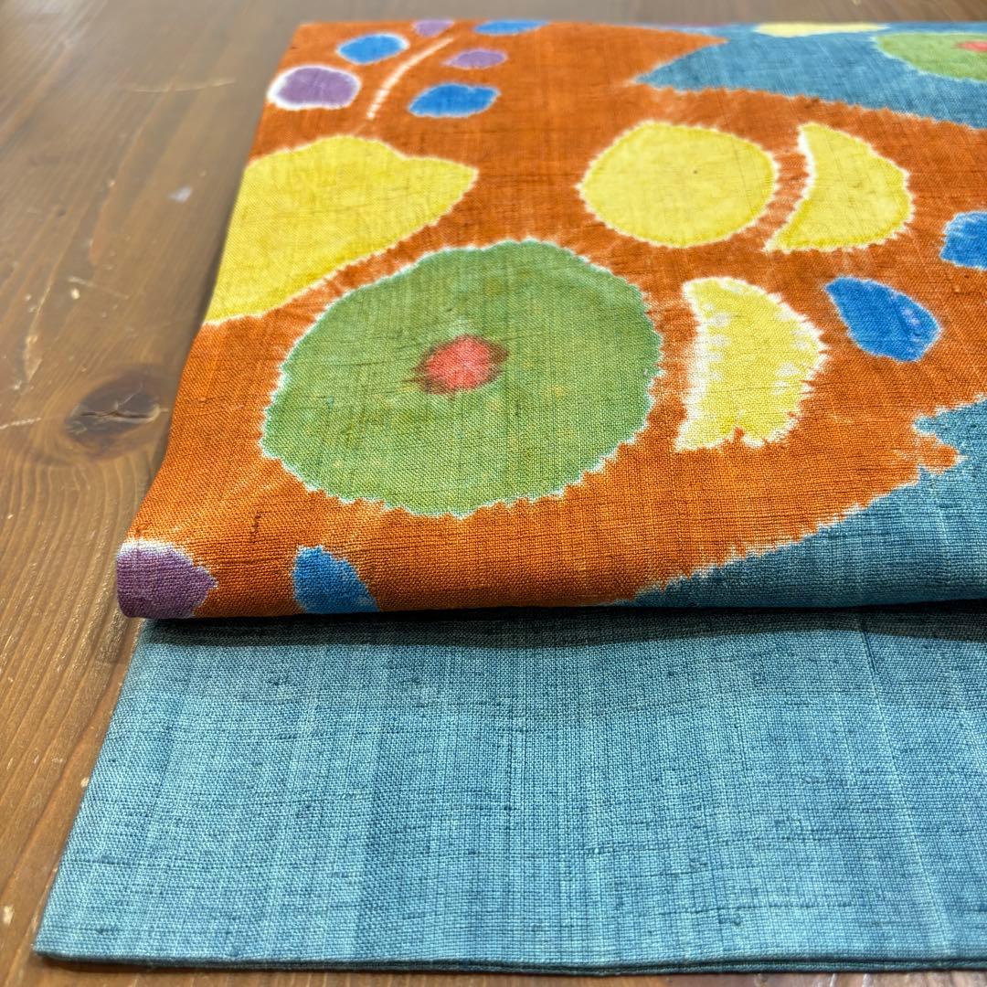 名古屋帯　九寸名古屋帯　染め帯　絞り　紬　カジュアル着物　正絹　o1568