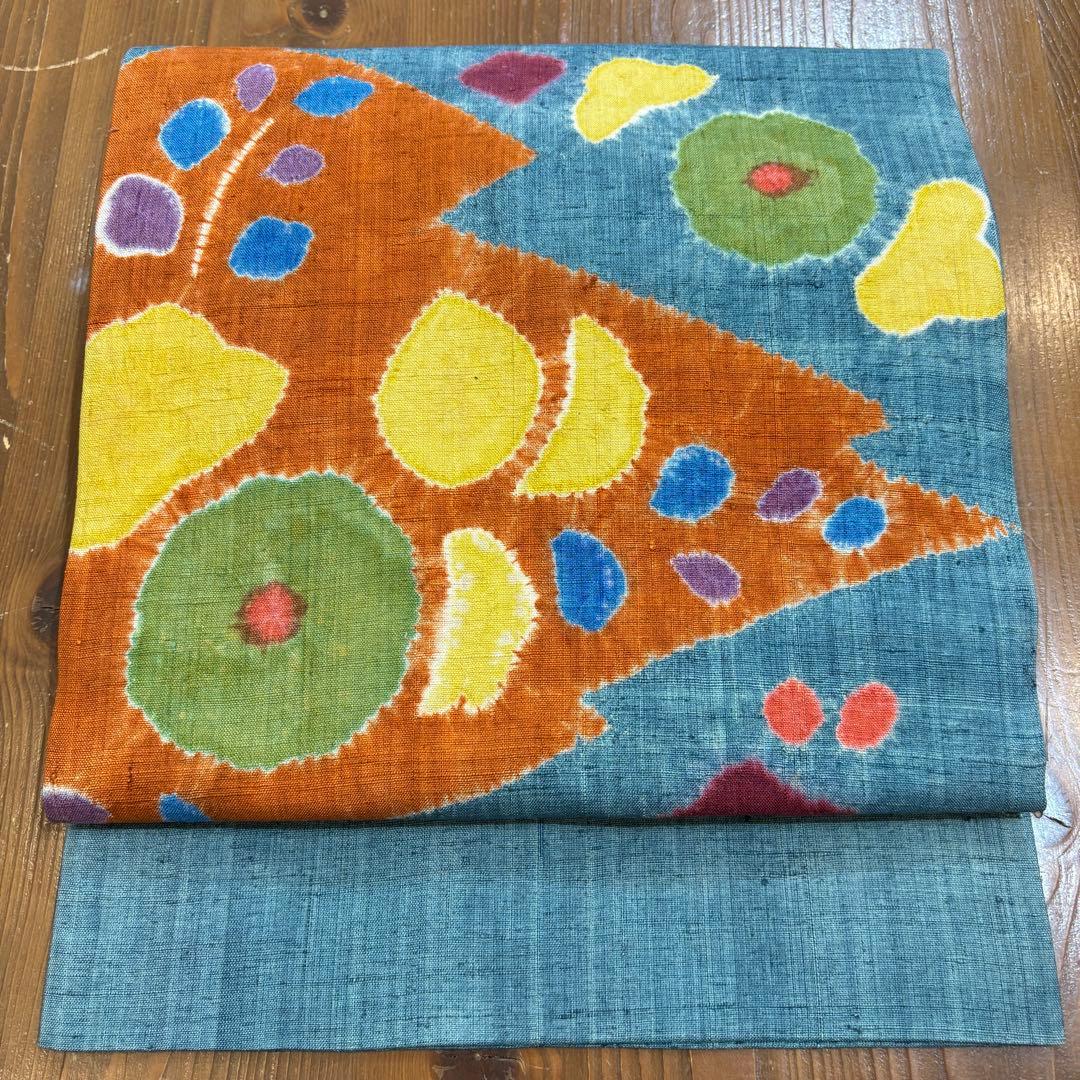 名古屋帯　九寸名古屋帯　染め帯　絞り　紬　カジュアル着物　正絹　o1568