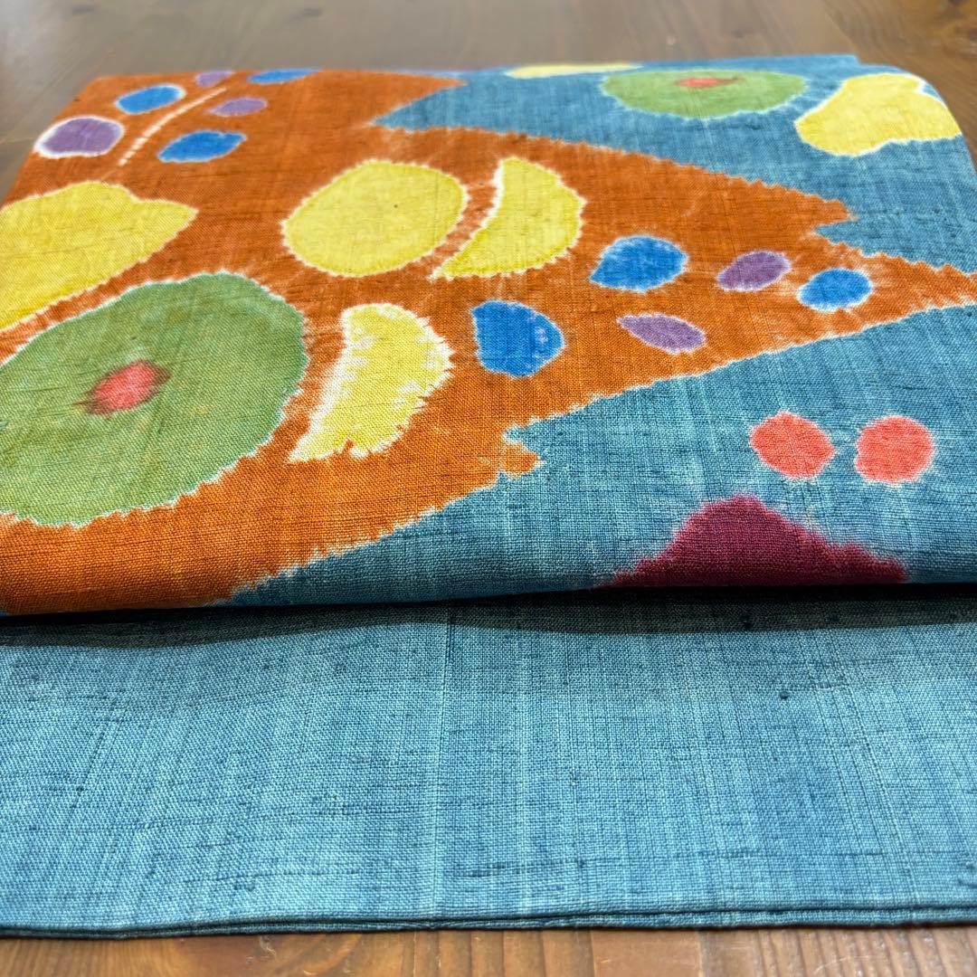 名古屋帯　九寸名古屋帯　染め帯　絞り　紬　カジュアル着物　正絹　o1568