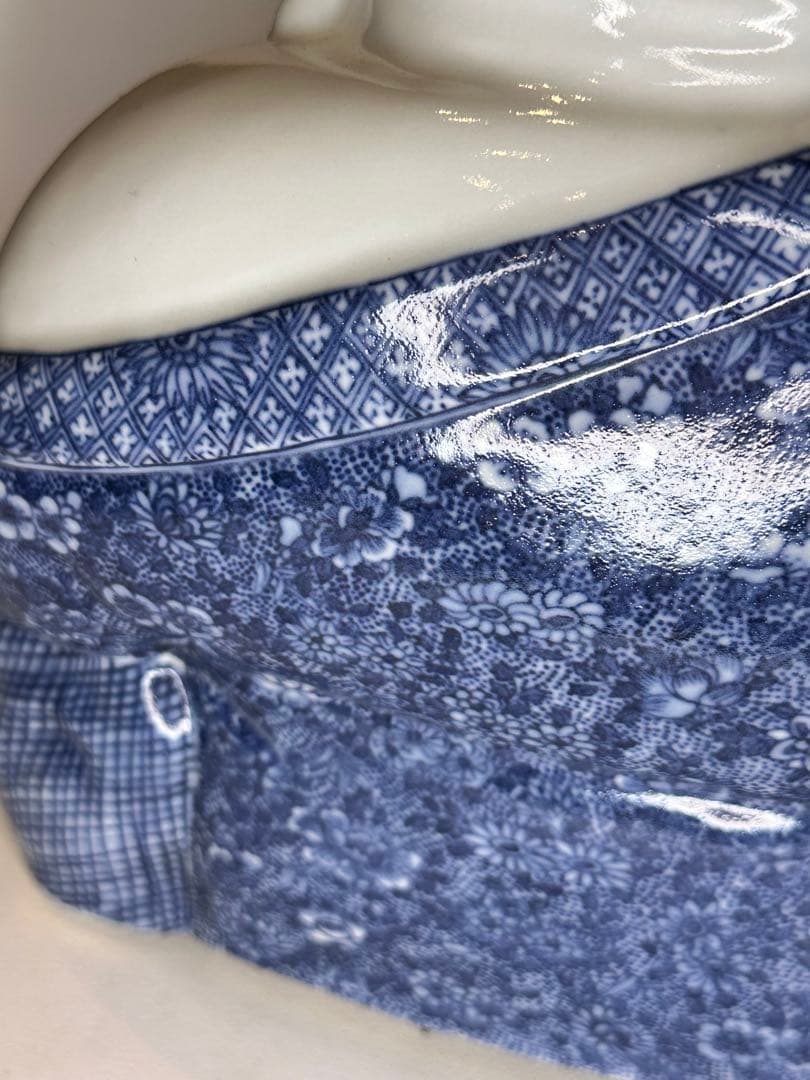 茂記生造　銘あり（底款）　青花染付　陶製仏像　置物／観賞用　時代物