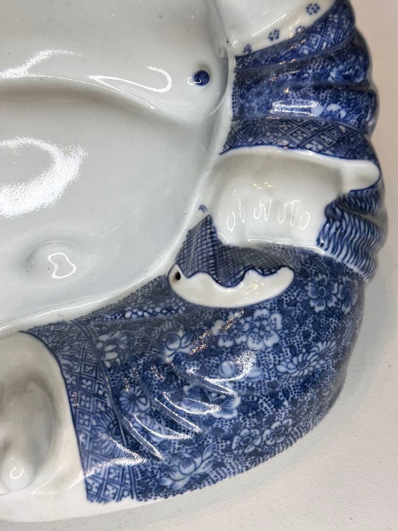 茂記生造　銘あり（底款）　青花染付　陶製仏像　置物／観賞用　時代物