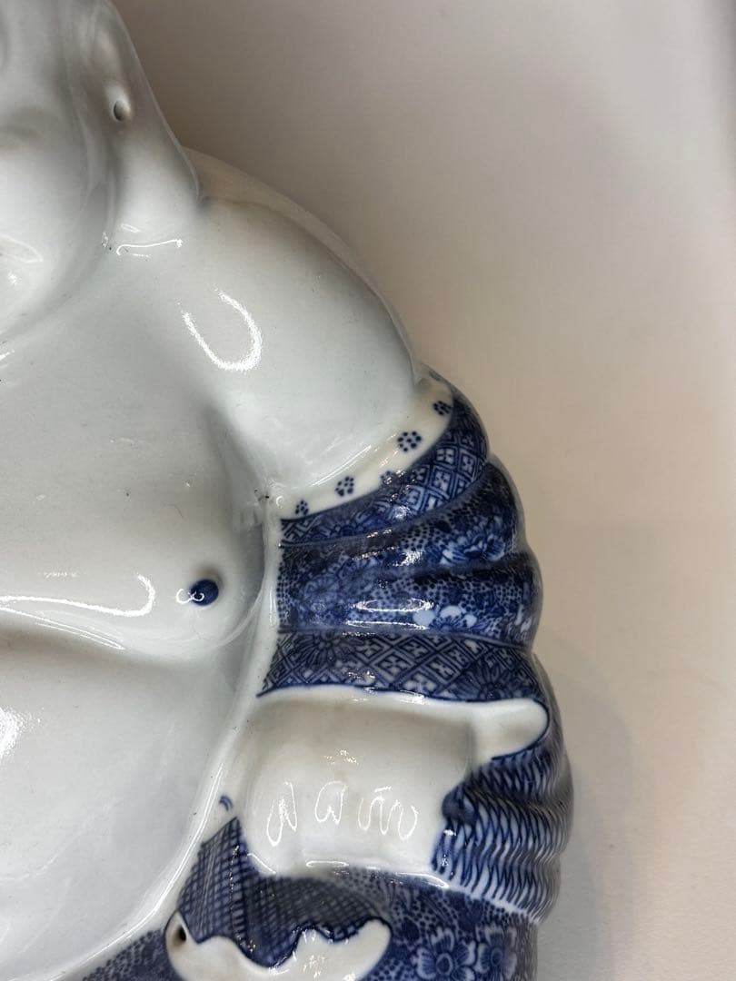 茂記生造　銘あり（底款）　青花染付　陶製仏像　置物／観賞用　時代物