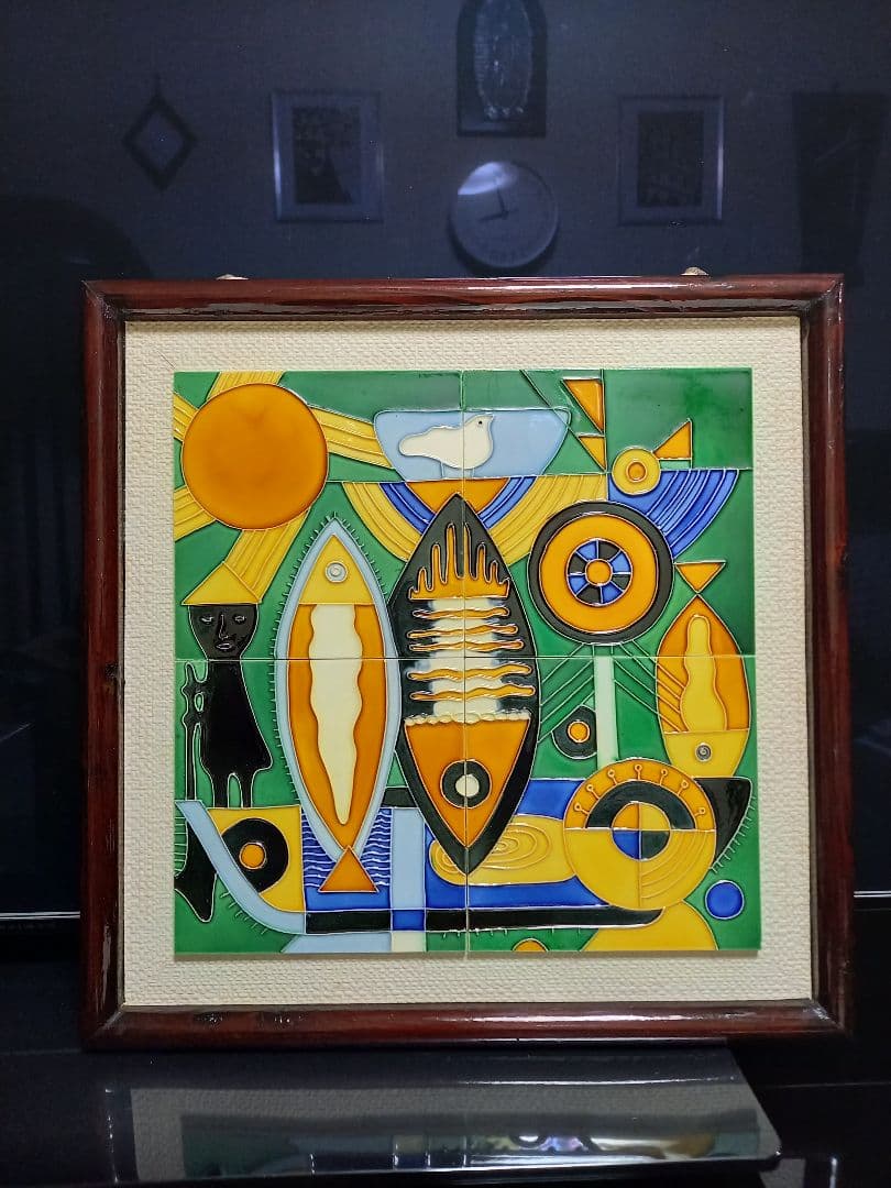 1970's　北欧　ポストモダン　抽象画　確認　タイル　アート　フィッシャーマン