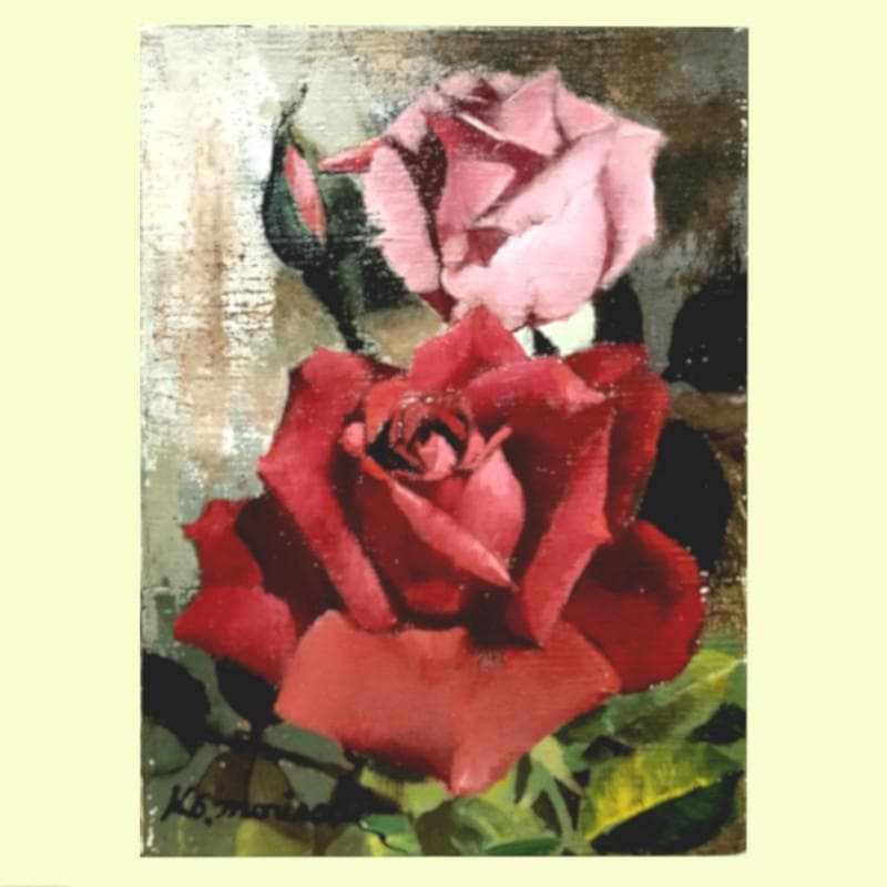 ☆ 森崎 幸 ☆「 薔 薇 」油絵　SM　独立美術会員