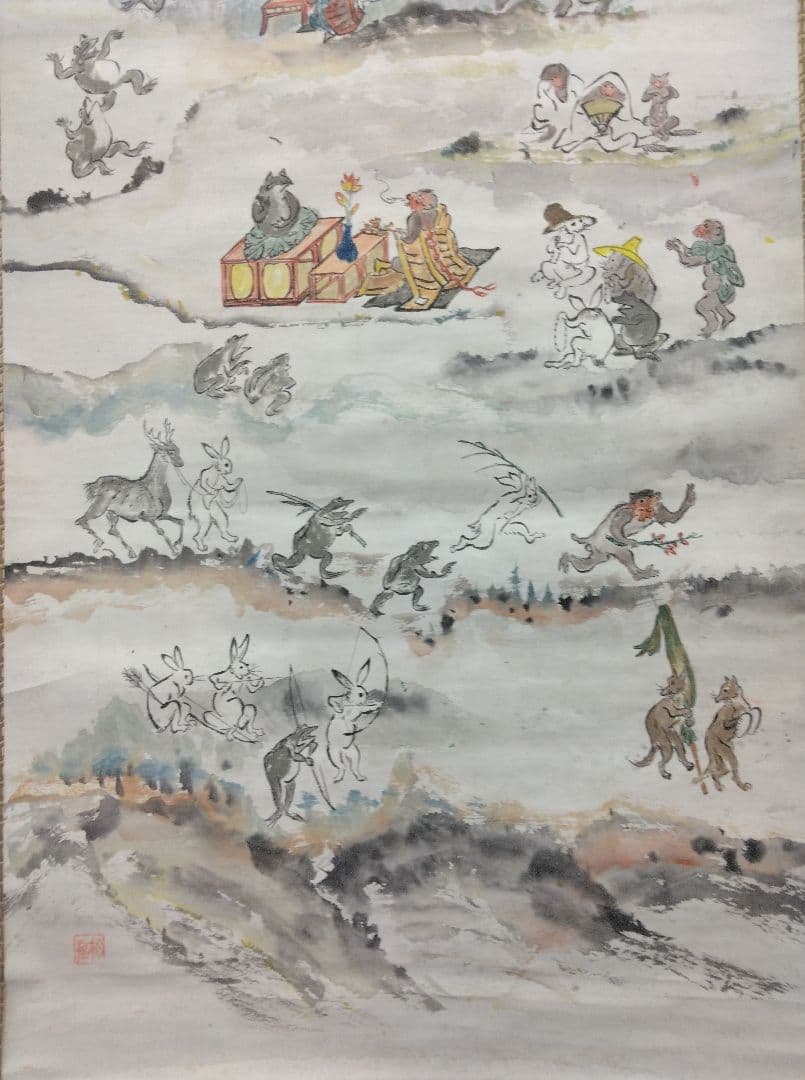 【みりん様用】鳥獣戯画　紙本　掛軸（河鍋暁斎 風）