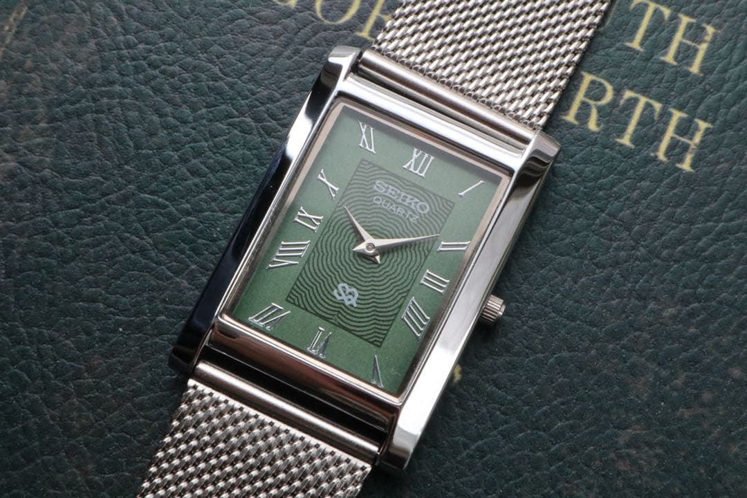 SEIKO tank 緑×銀 レクタンギュラー 稼働品