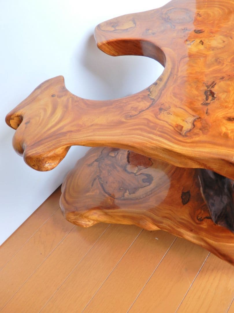 【美品】欅一枚板 移動式テーブルワゴン ローテーブル