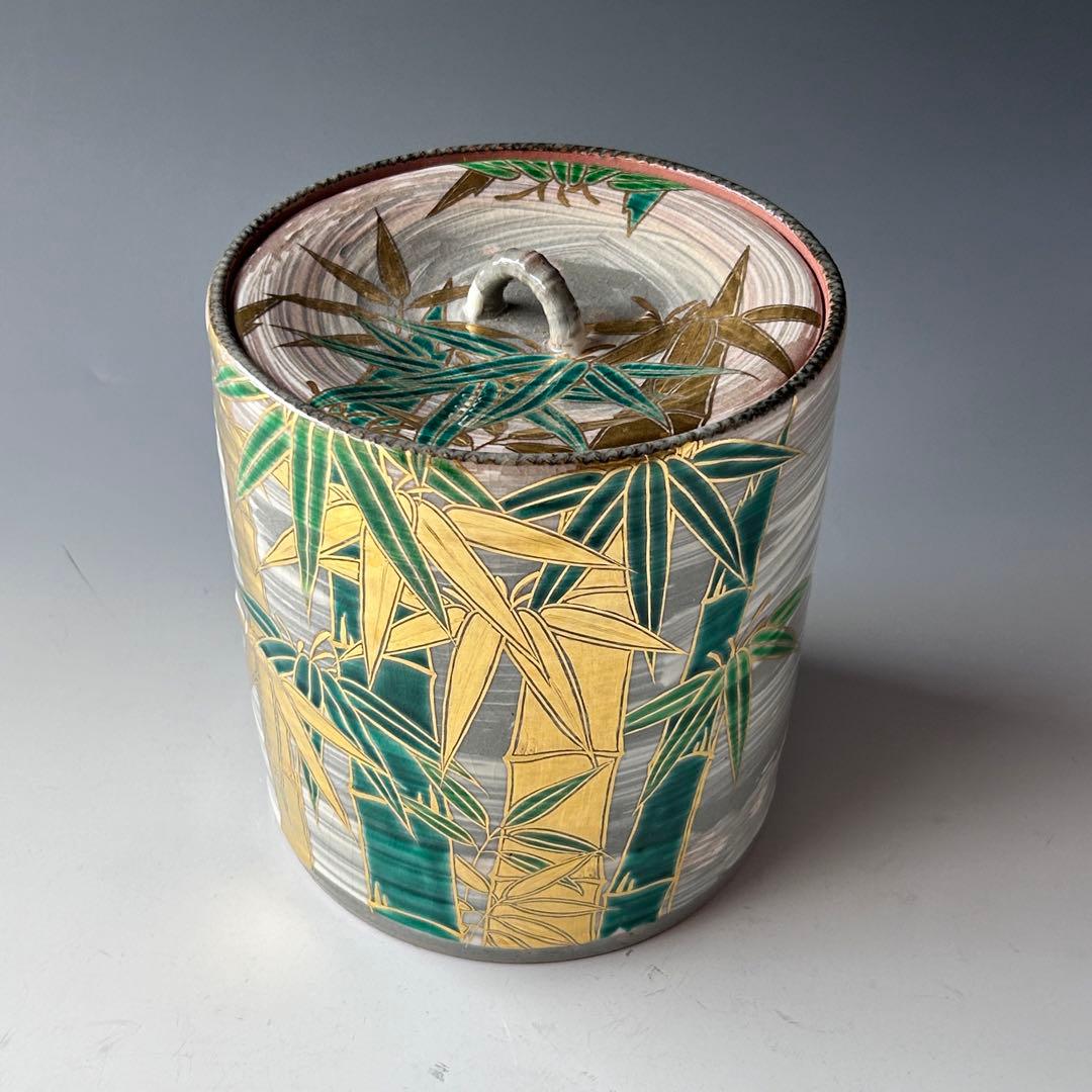 茶道具　乾山写　金彩　竹絵　水指　宮川香雲　共箱　茶会　京焼　棚　作家物　陶芸