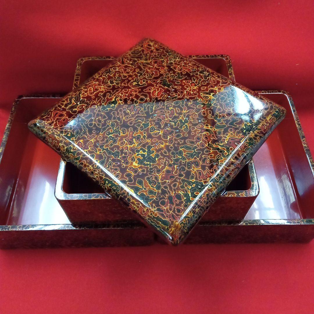 茶道具　津軽塗三段重箱　天然木　高級品