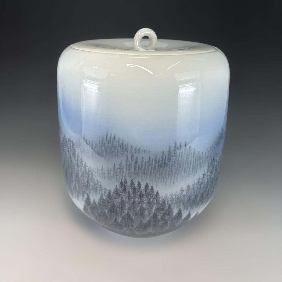 【中古品】藤井朱明造　有田焼 朝日　黒墨　水指（共箱）USED〈税込・送料込〉