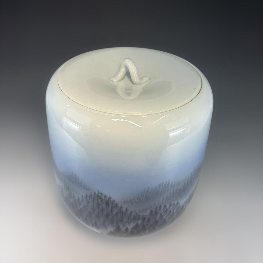 【中古品】藤井朱明造　有田焼 朝日　黒墨　水指（共箱）USED〈税込・送料込〉