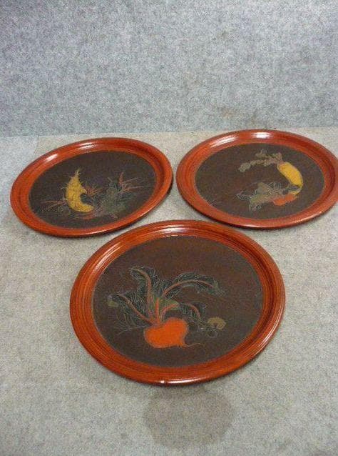 彫刻 野菜盆 3枚 [B31336]