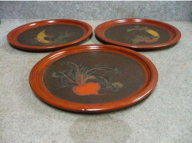 彫刻 野菜盆 3枚 [B31336]