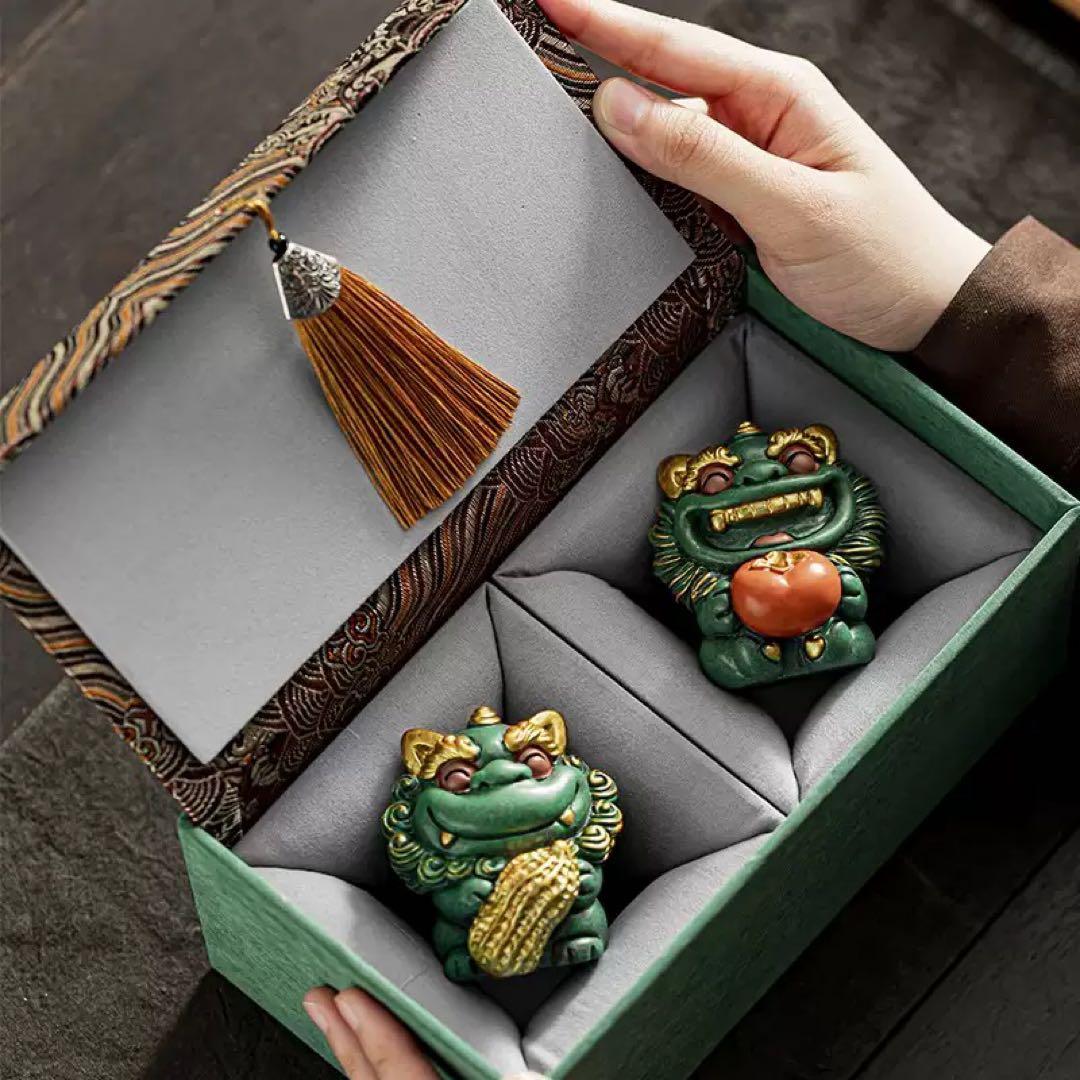 獅子の置物セット 陶器製