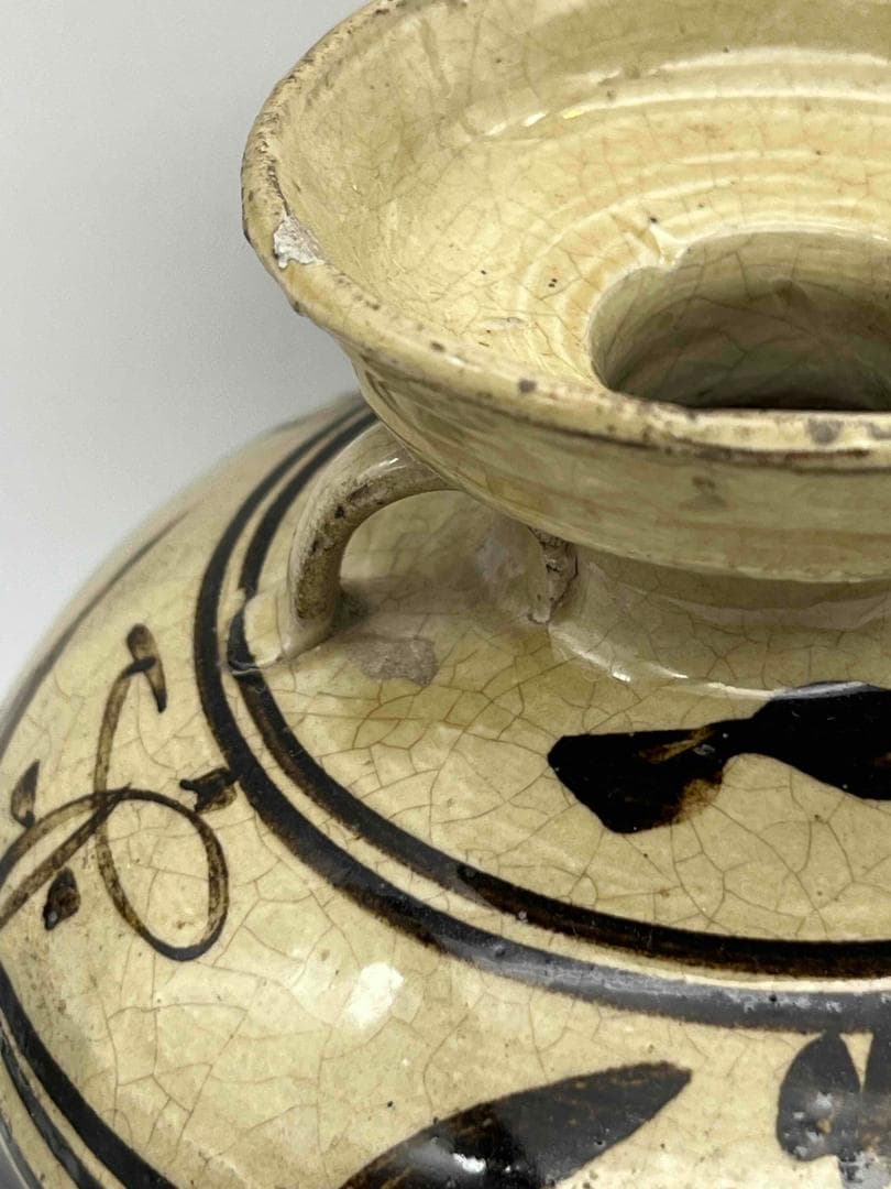 宋時代　磁州窯双耳盤口壺　茶道具　唐物　古物　時代物(E-73)