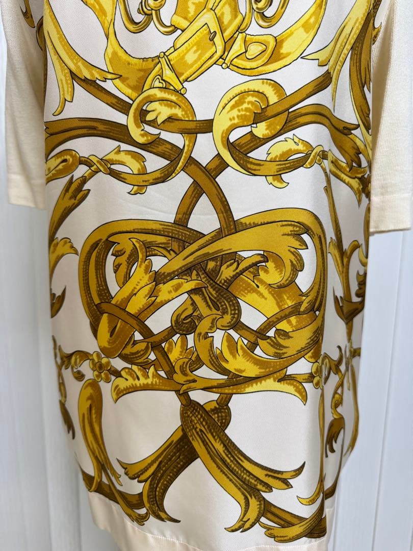 HERMES エルメス シルクスカーフポロシャツ Mサイズ クリーニング済 白