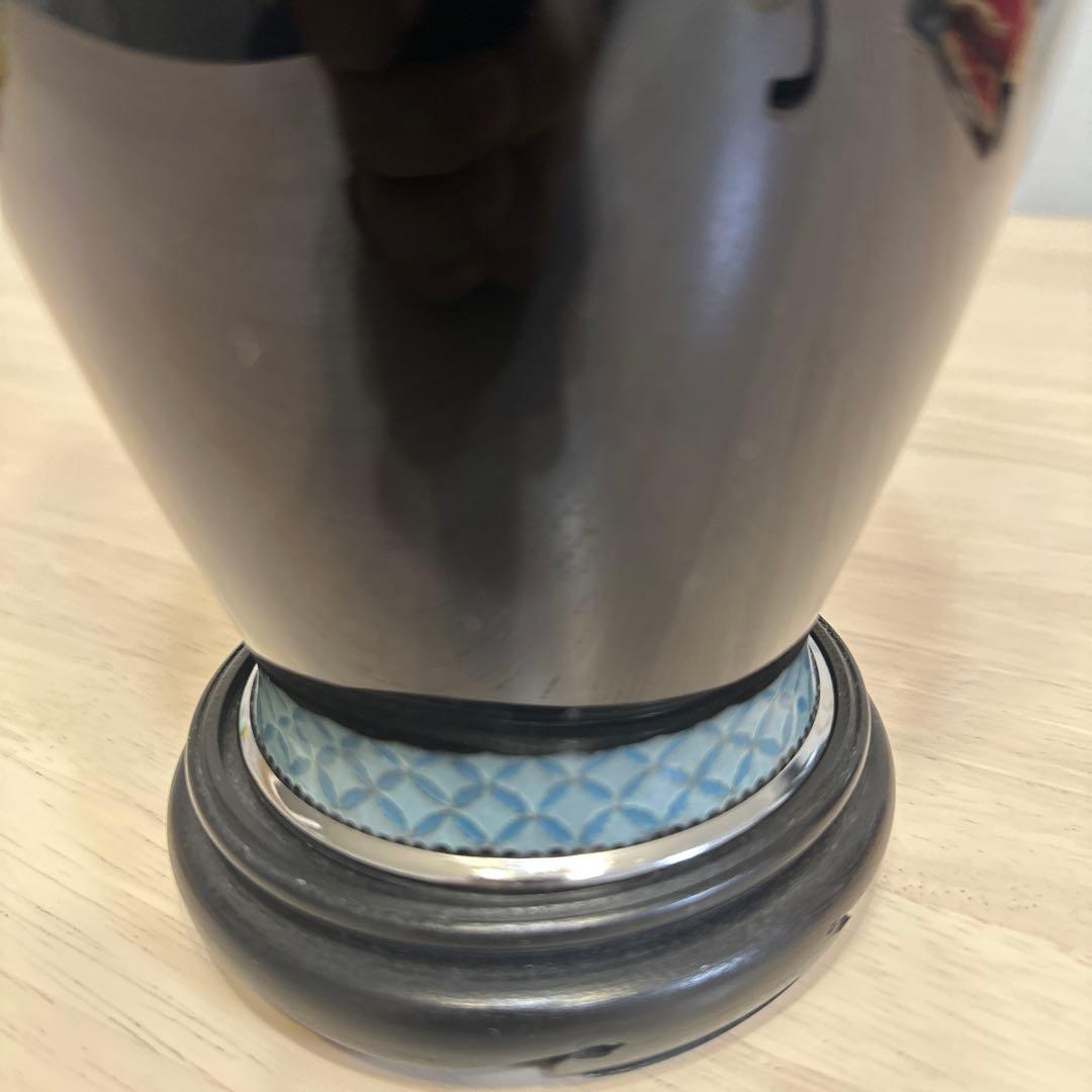 七宝焼、花瓶，金工，金属工芸，黒い鶴の絵柄の花瓶 約28cm