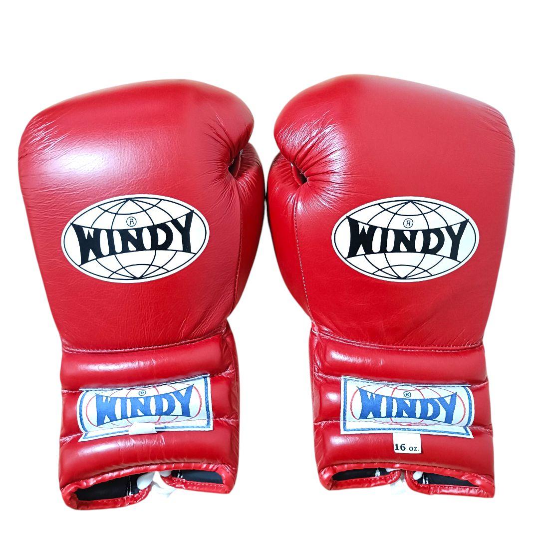 【未使用級】WINDY ウィンディ16オンス 紐式 グローブ レッド 格闘技