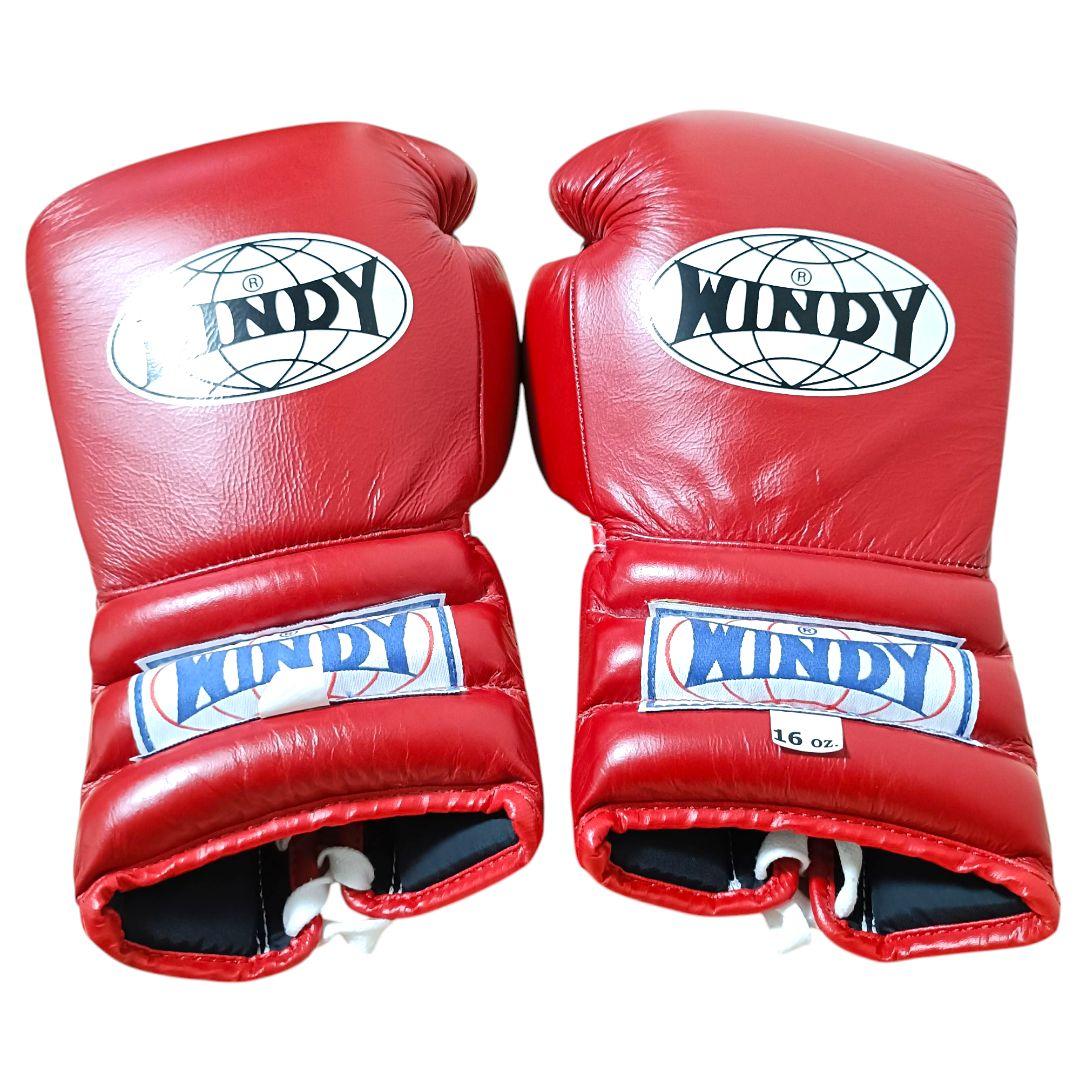 【未使用級】WINDY ウィンディ16オンス 紐式 グローブ レッド 格闘技