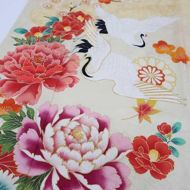 正絹 金駒刺繡 トールサイズ“最高の笑顔を花開く牡丹や鶴♪”振袖 成人式F-97