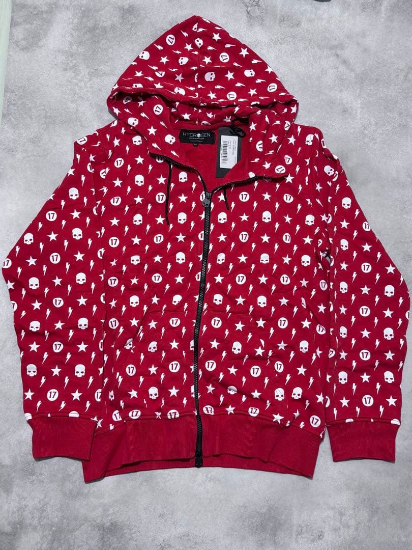 【正規品】HYDROGEN レッド スカル 星 プリント パーカー XL
