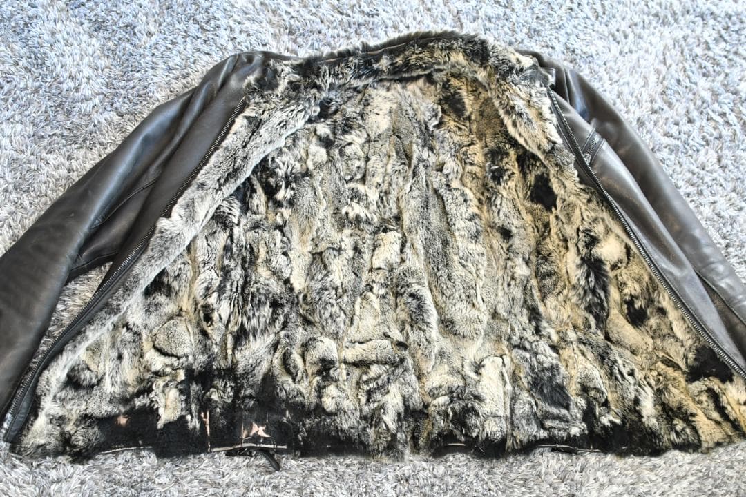 SHELLAC 羊革ライダースジャケット 総裏 ラビットファー 50