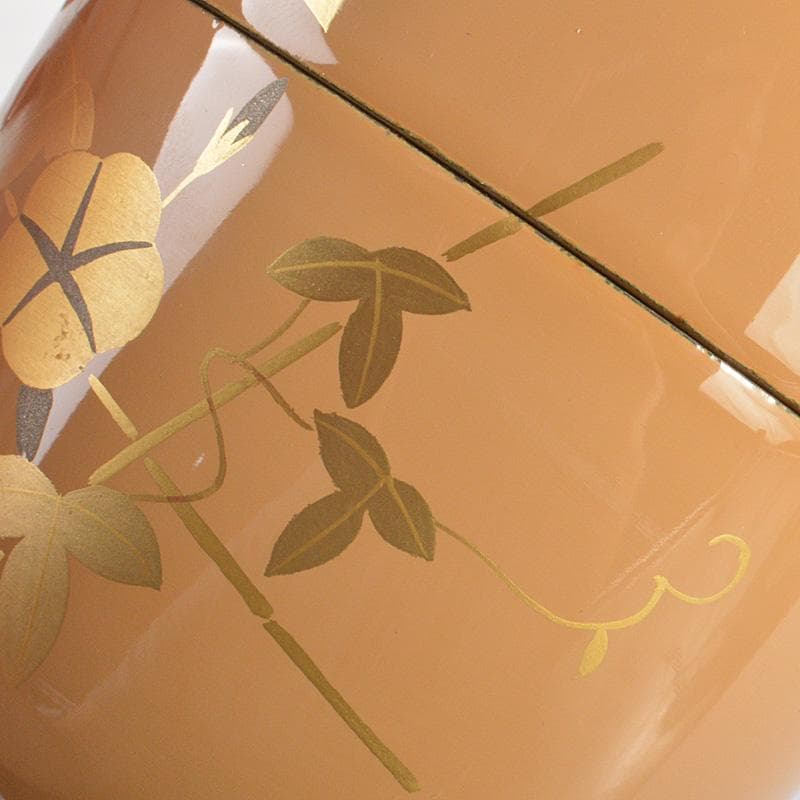 茶道具　中村湖彩作　朝顔蒔絵　螺鈿装飾　中棗　共布共箱　V　5968