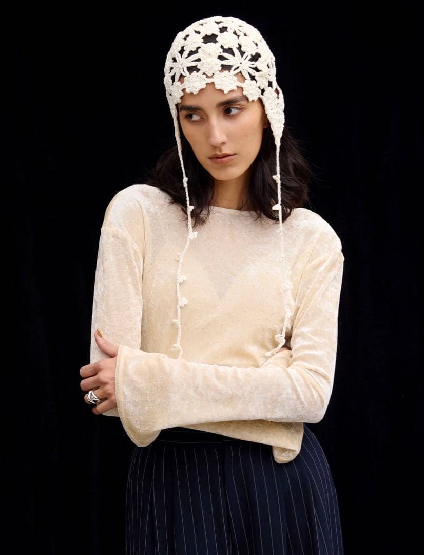 帽子 SIDE STRAP FLOWER KNIT CAP