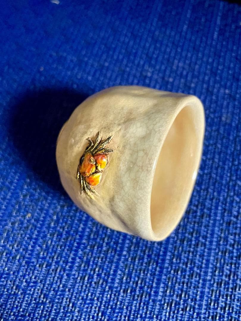 値下げ！【二六焼】お猪口ぐい呑み、蟹天神 共箱付 H5㎝