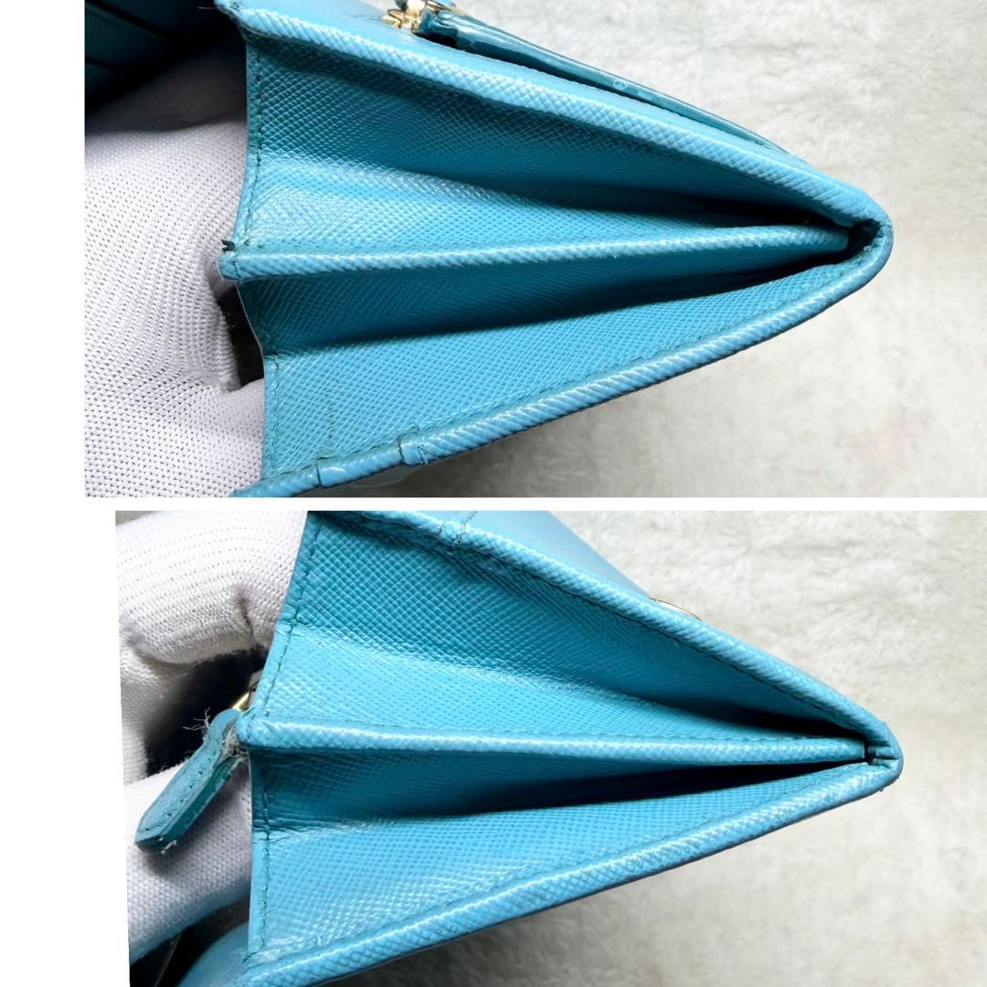 美品 PRADA プラダ サフィアーノレザー 二つ折り 長財布 ターコイズブルー