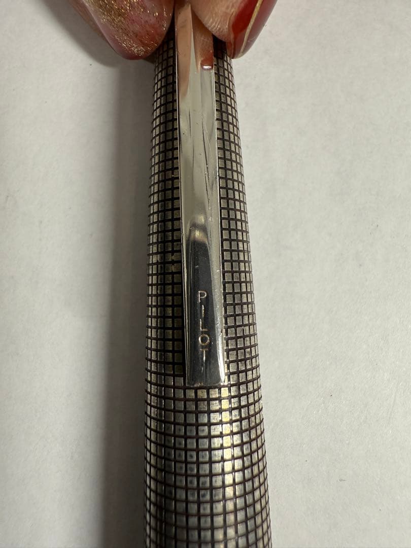 ★レトロ★ PILOT Elite シルバー格子柄 万年筆 高級感あり★