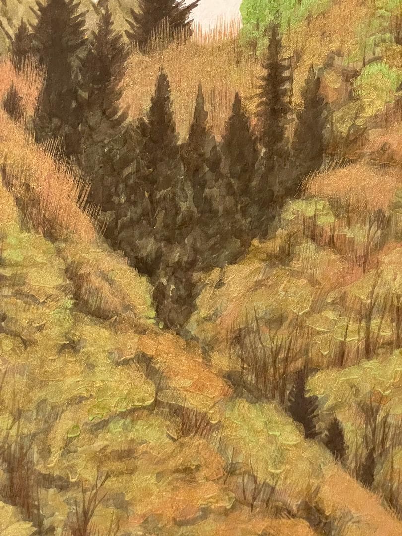 「真作」木下弘勝「芽生きの頃」風景画　油彩画　額装　サイン有り　P10号