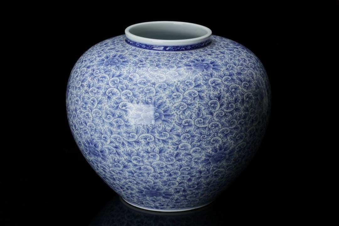 古伊万里 染付唐草文壺 高さ34cm 花瓶 大壺 花器 花入 古美術品 骨董品