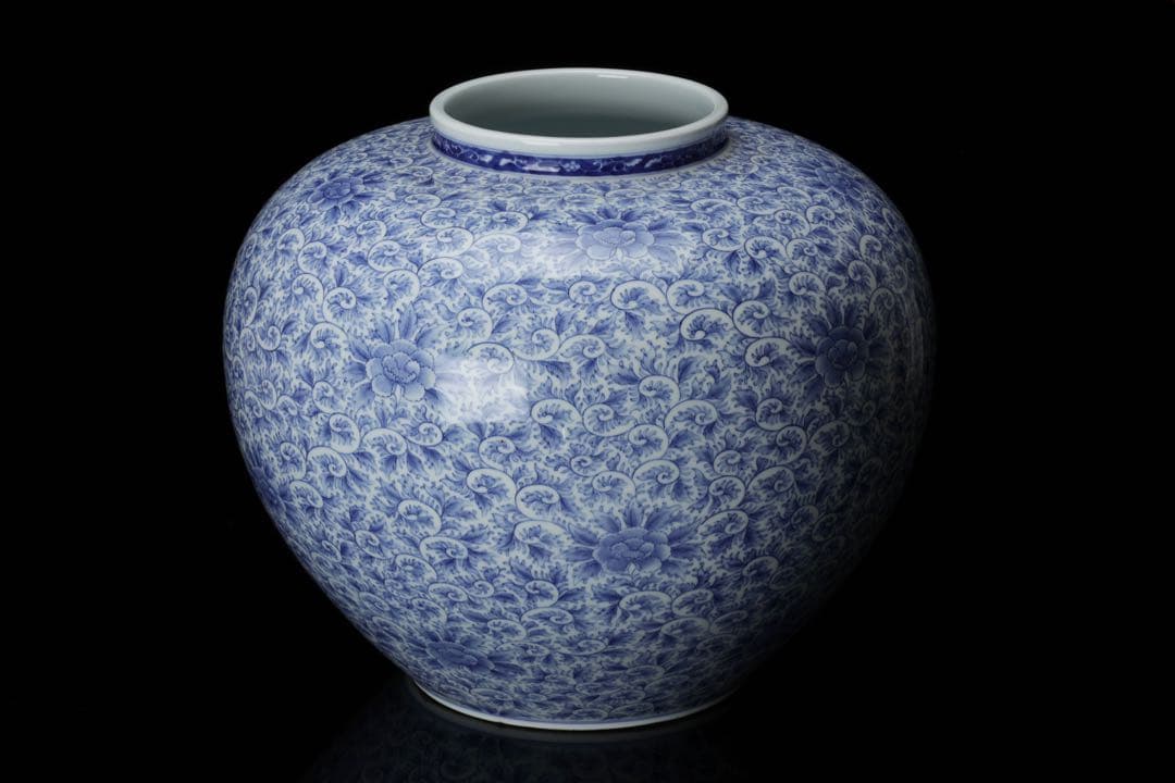 古伊万里 染付唐草文壺 高さ34cm 花瓶 大壺 花器 花入 古美術品 骨董品