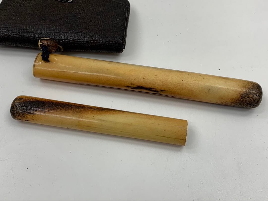 時代物 煙管 キセル 純銀 鳥山水図 煙草入れ たばこ入れ 鴨 緒締 銅地金象嵌