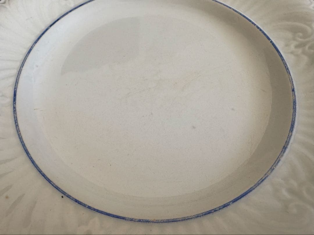 フランスアンティーク クレイユモントロー レリーフリムデザート皿