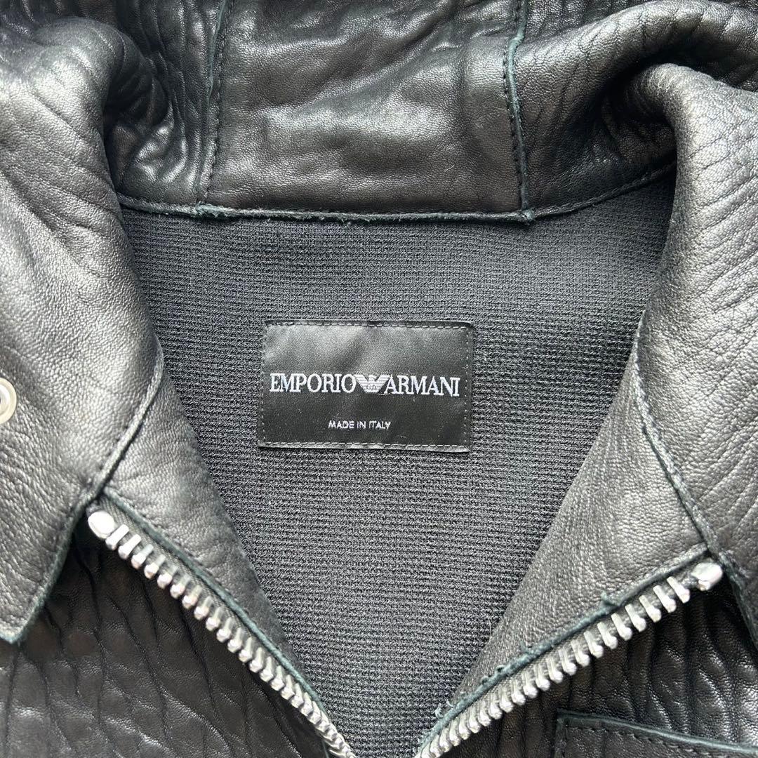 【美品】EMPORIO ARMANI羊革 黒タグ フード ベルト付き レザー44