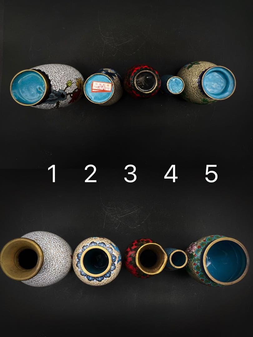 中國美術 古玩 七宝焼 景泰藍 茶葉罐 蓋置 花瓶まとめて 牡丹 梅 蝶々瓢箪