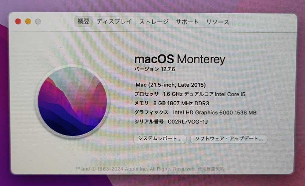 Apple iMac 21.5 2015 i5 8GB 1TB 無線キーボード